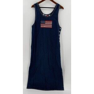 Vintage 90's J.L. N.Y. Sports American Flag Embroidery Denim Jumper Size Medium